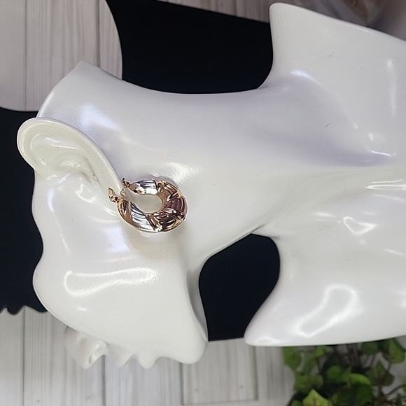 Tricolor Gold Chunky Hoop Earrings - Picture 6 of 7